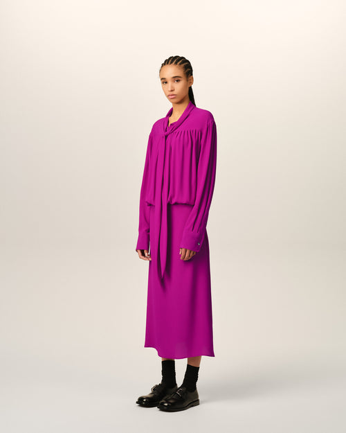 Purple midi lavalliere silk-blend dress - Woman - 6 - AMI Paris - Ami Paris