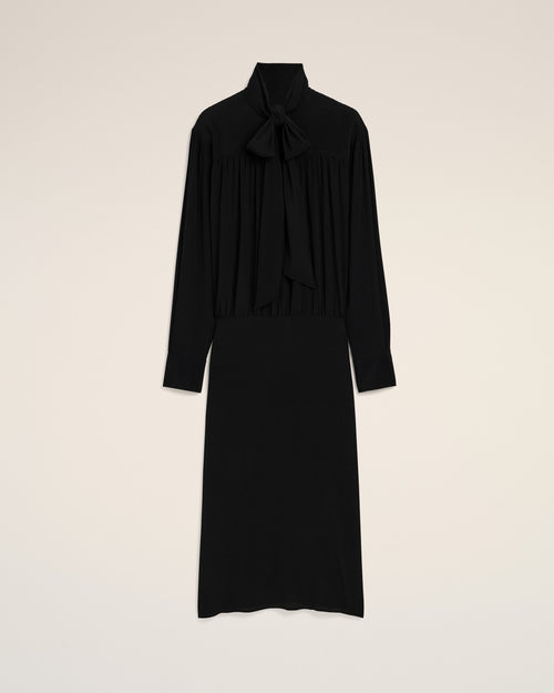 Black midi lavalliere silk-blend dress - BLACK - Ami Paris