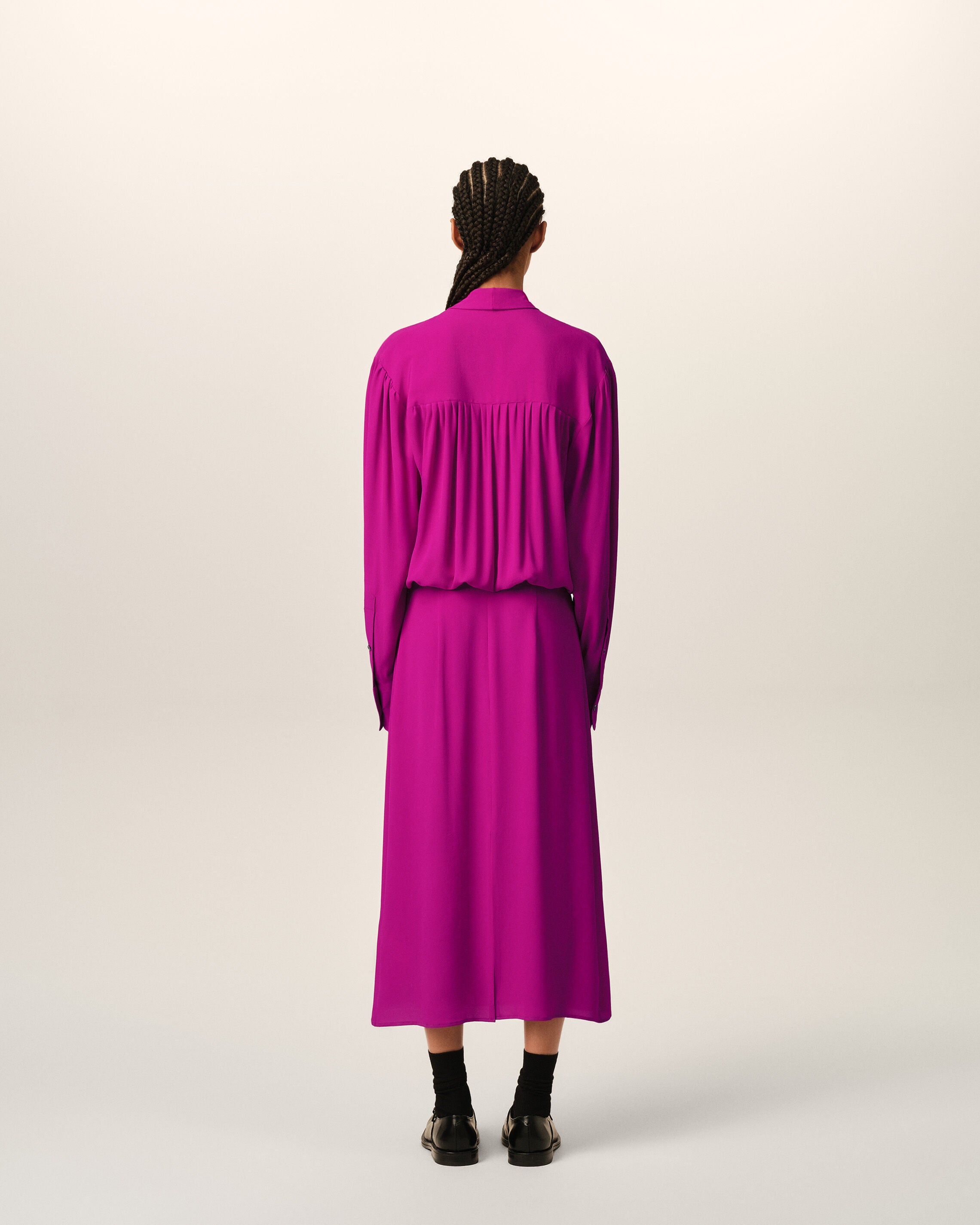 Purple midi lavalliere silk-blend dress - 5