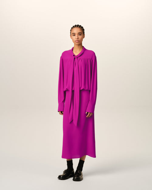 Purple midi lavalliere silk-blend dress - Woman - 2 - AMI Paris - Ami Paris