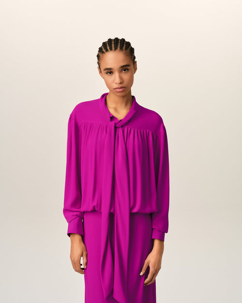 Purple midi lavalliere silk-blend dress - Woman - 3 - AMI Paris - Ami Paris