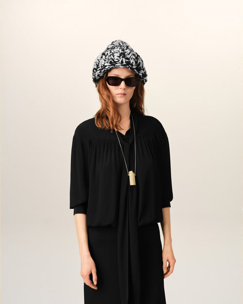Midi-Kleid aus schwarzem Seidengemisch mit Lavallière - Damen - 3 - AMI Paris - Ami Paris