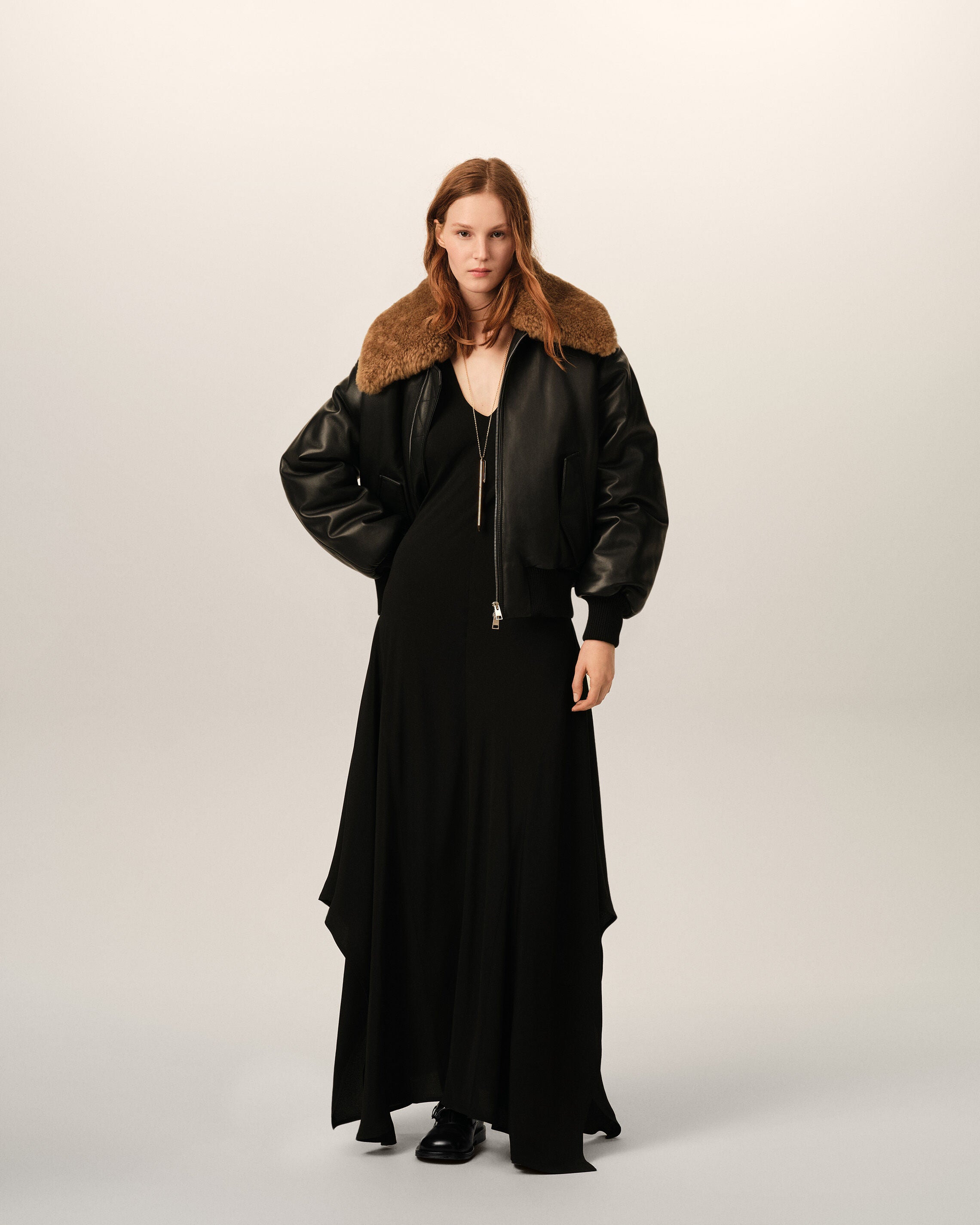 Long black silk-blend godet dress - 2