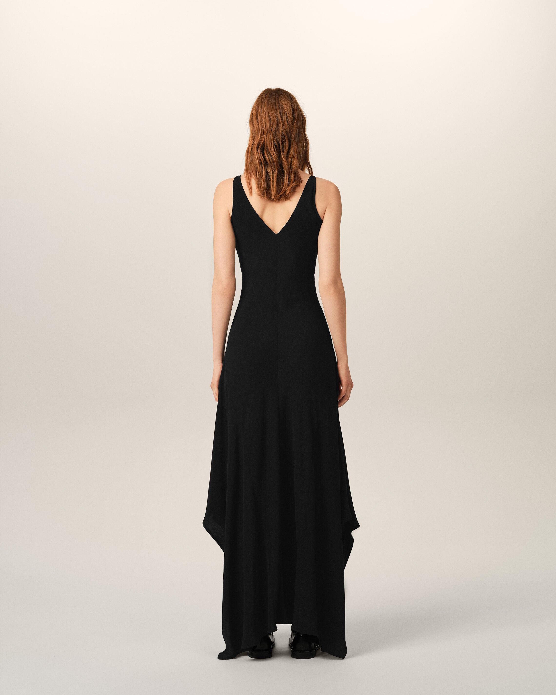 Long black silk-blend godet dress - 5