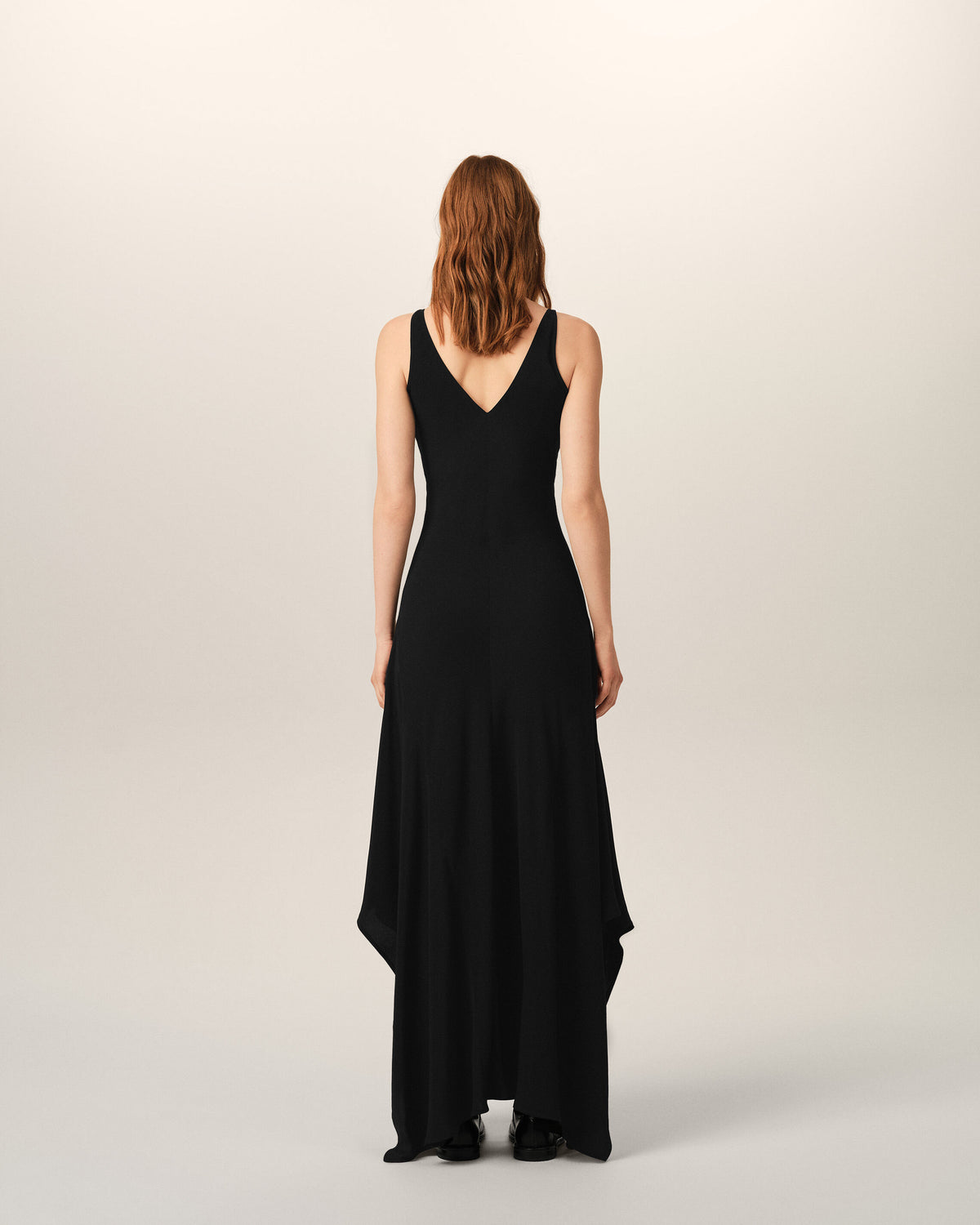 Long black silk-blend godet dress - 5