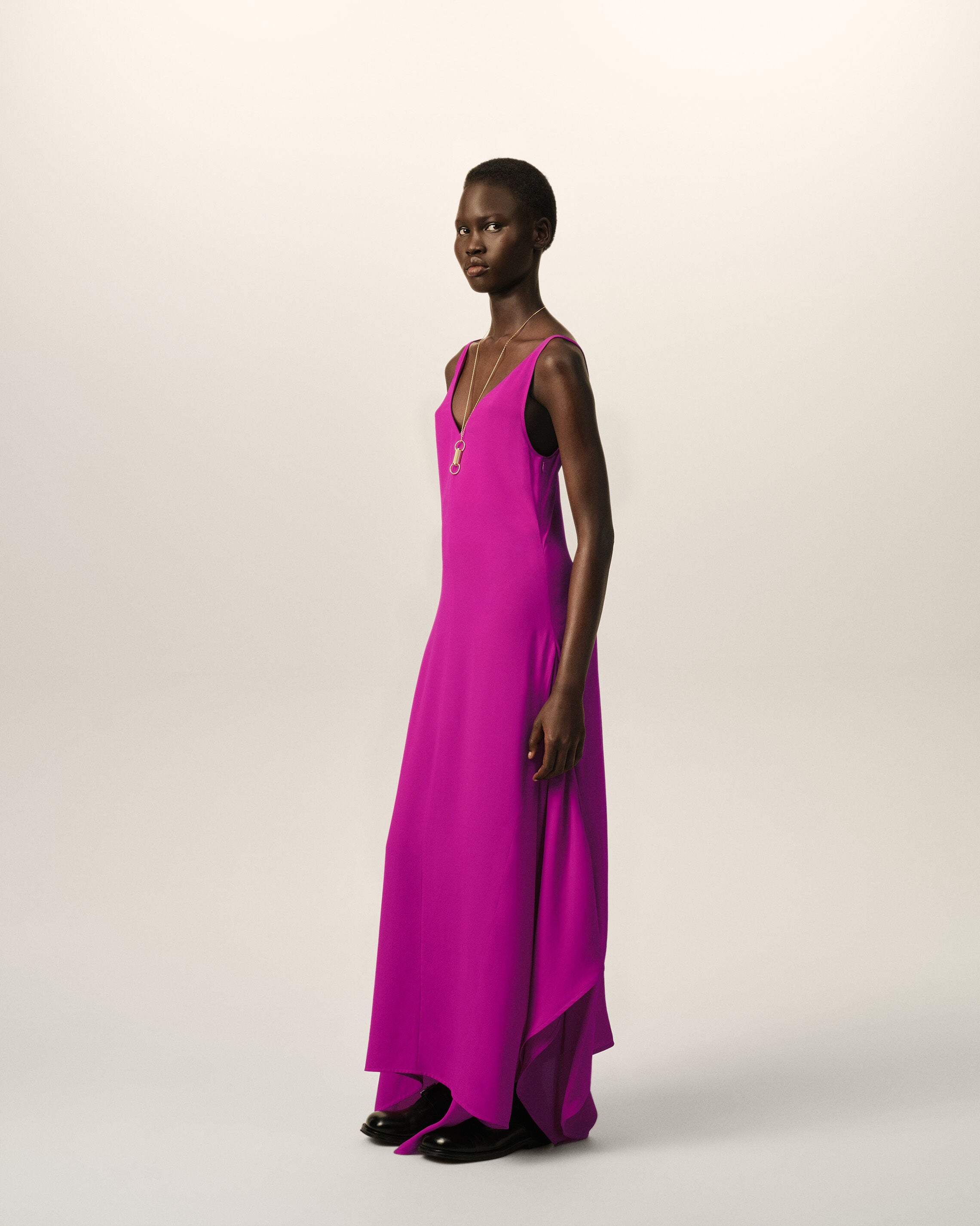 Long purple silk-blend godet dress - 6