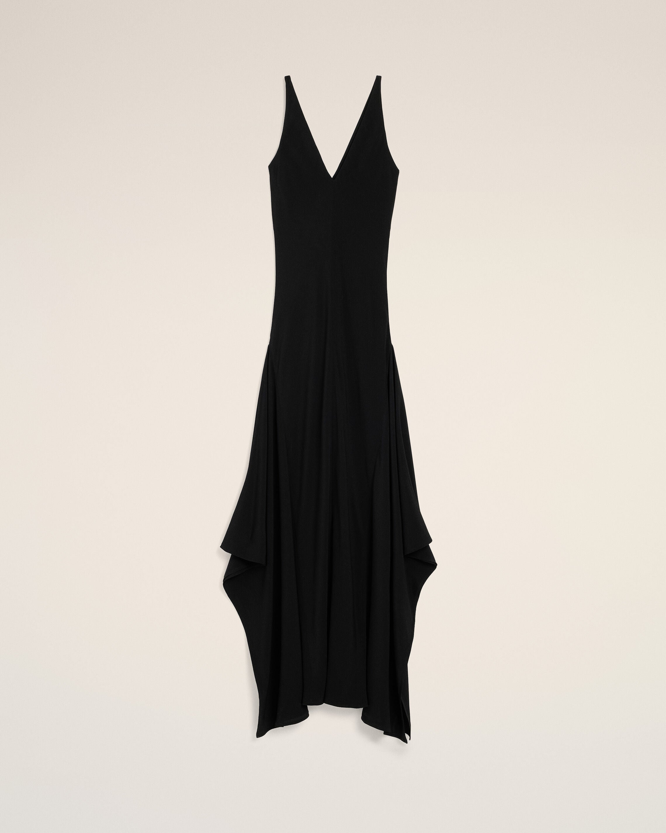 Long black silk-blend godet dress - 1