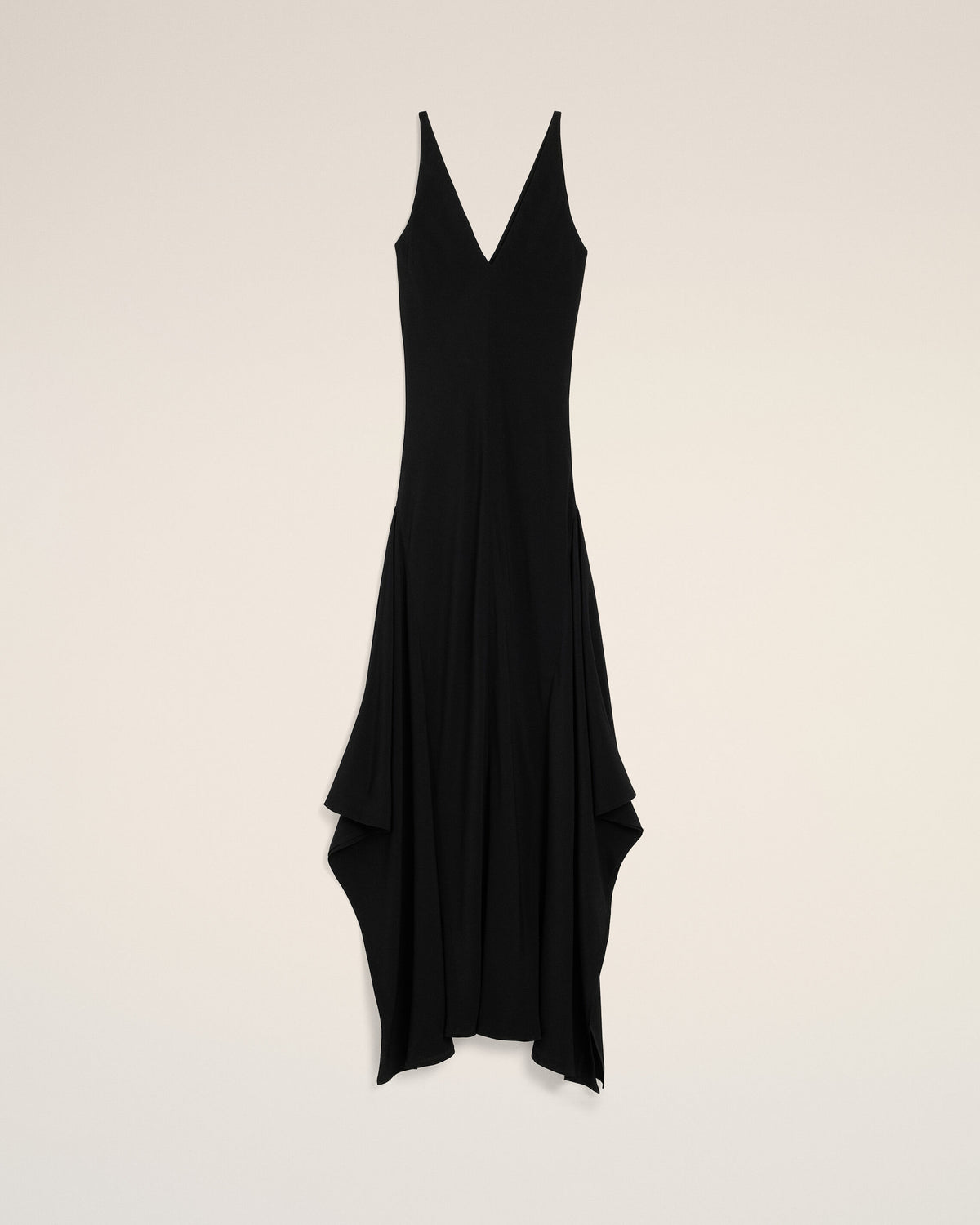 Long black silk-blend godet dress - 1