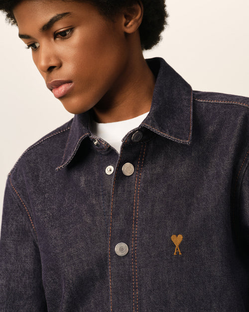Blue cotton denim shirt dress with Ami de Coeur - Woman - 4 - AMI Paris - Ami Paris
