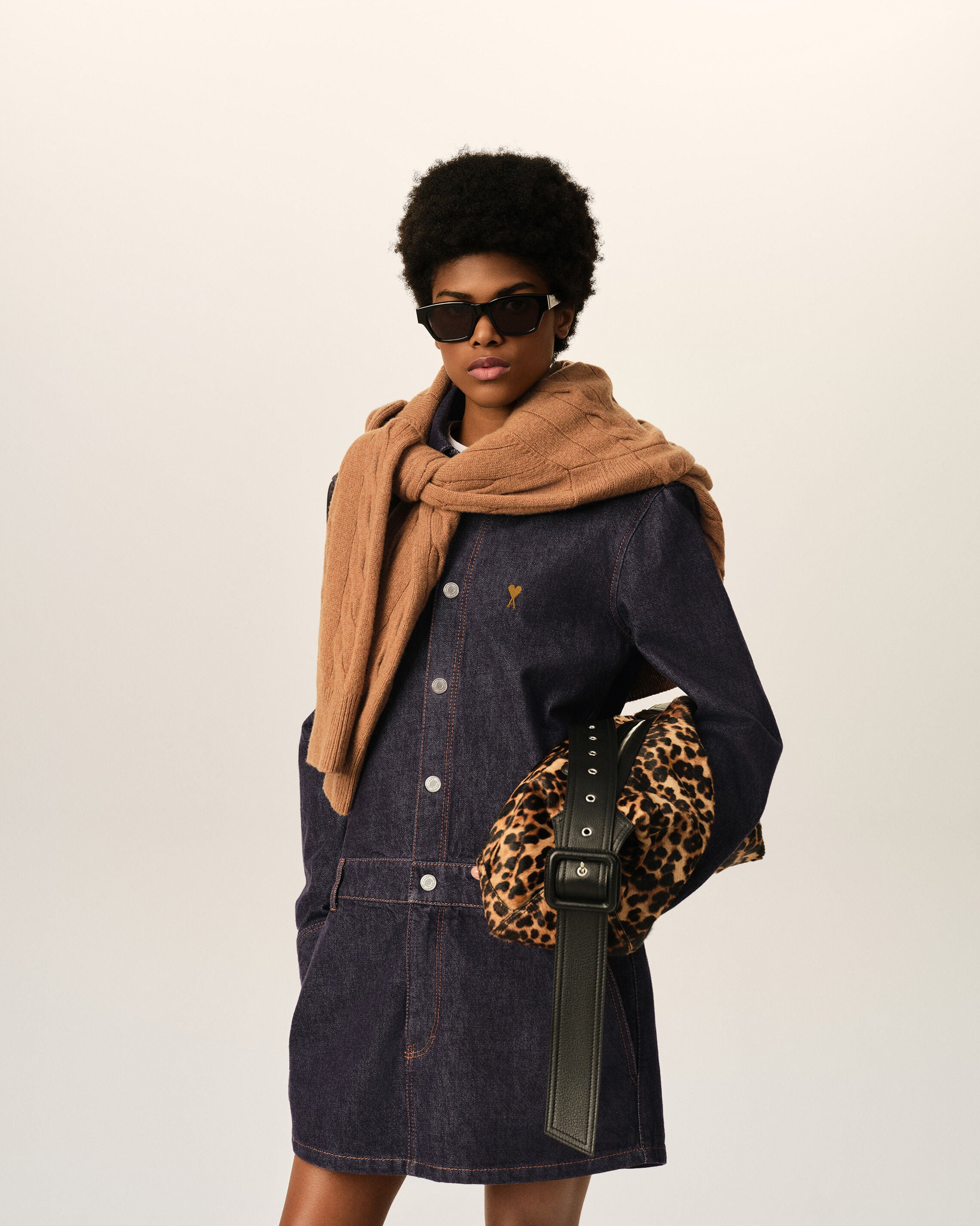Blue cotton denim shirt dress with Ami de Coeur - 3