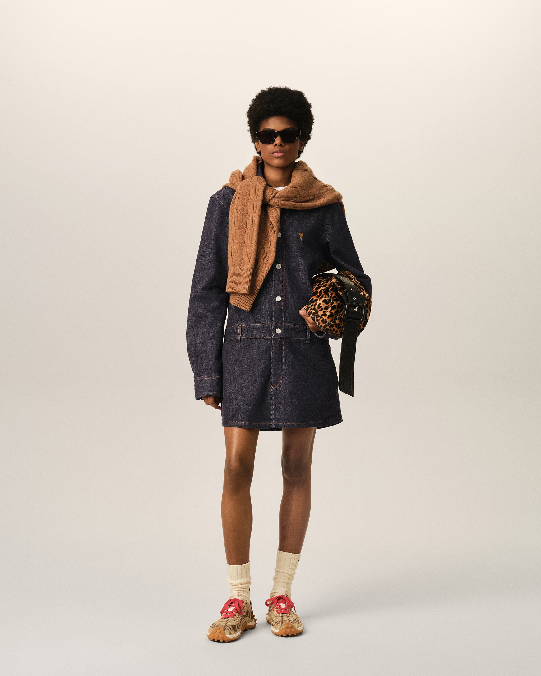 Blue cotton denim shirt dress with Ami de Coeur - 2