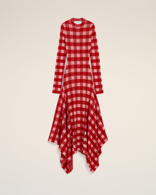 Robe longue à godets à carreaux rose en laine et coton - Femme - 1 - AMI Paris - Ami Paris