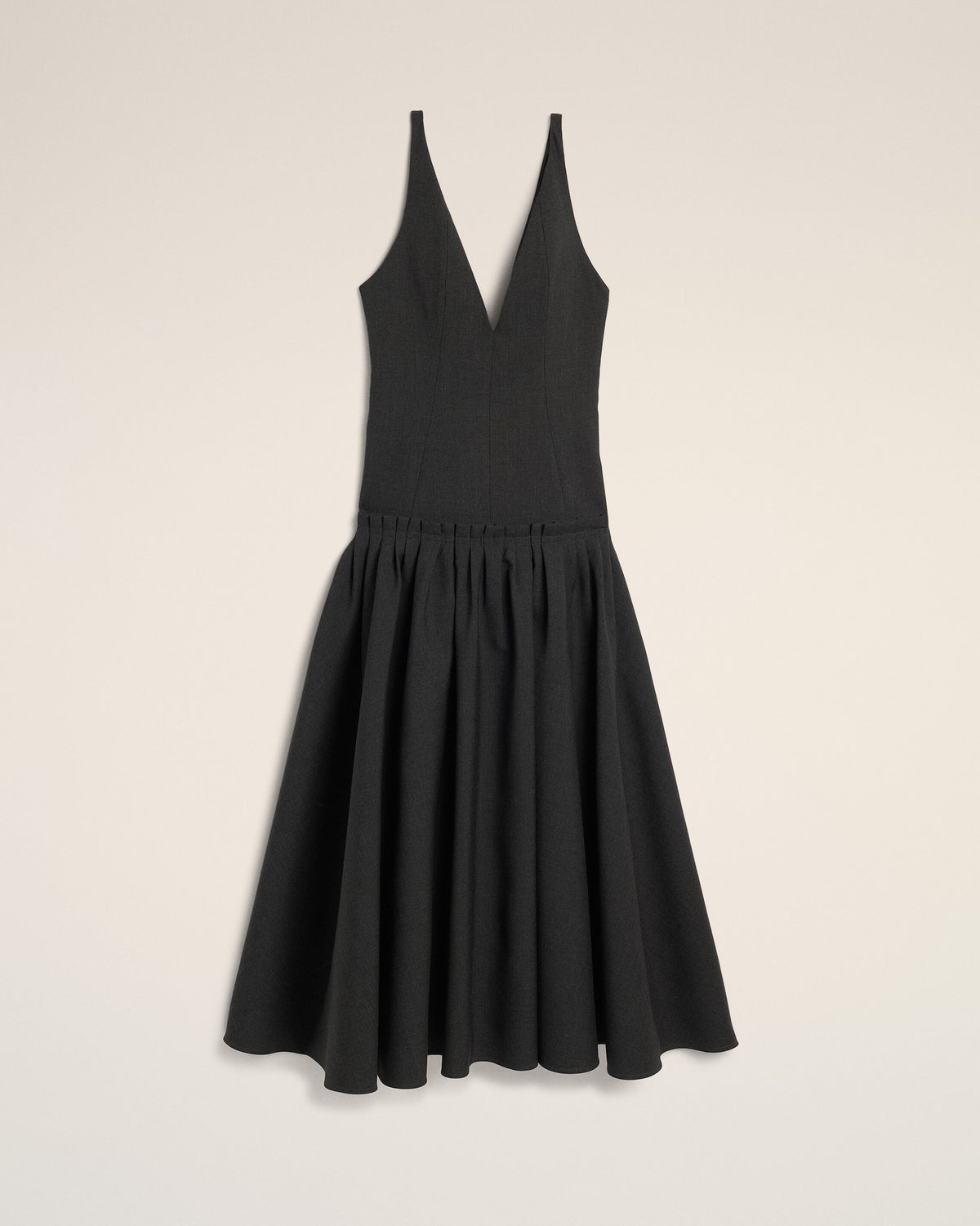 Maxi grey low waisted wool dress - 1