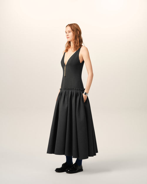 Maxi grey low waisted wool dress - Woman - 6 - AMI Paris - Ami Paris
