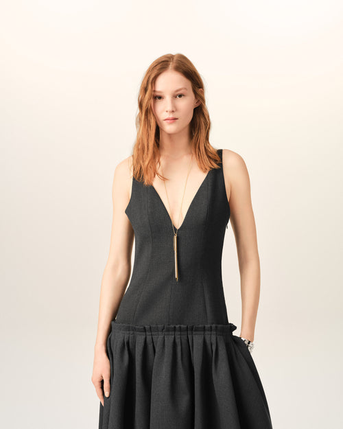 Maxi grey low waisted wool dress - Woman - 3 - AMI Paris - Ami Paris