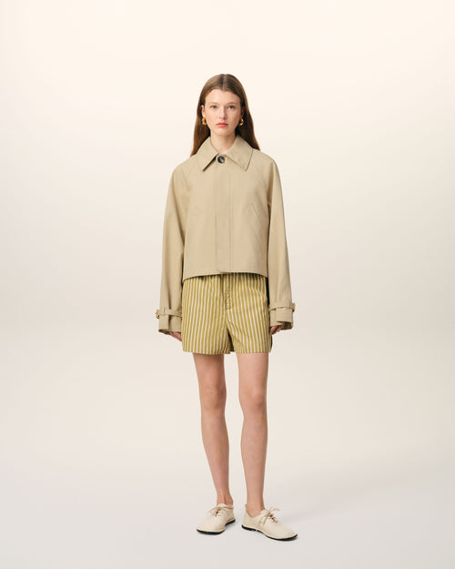 Manteau Beige Boutonné En Coton - Femme - 2 - AMI Paris - Ami Paris