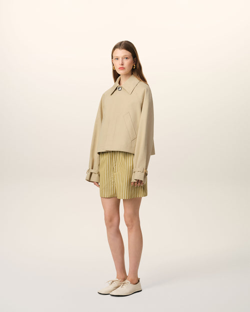 Manteau Beige Boutonné En Coton - Femme - 6 - AMI Paris - Ami Paris