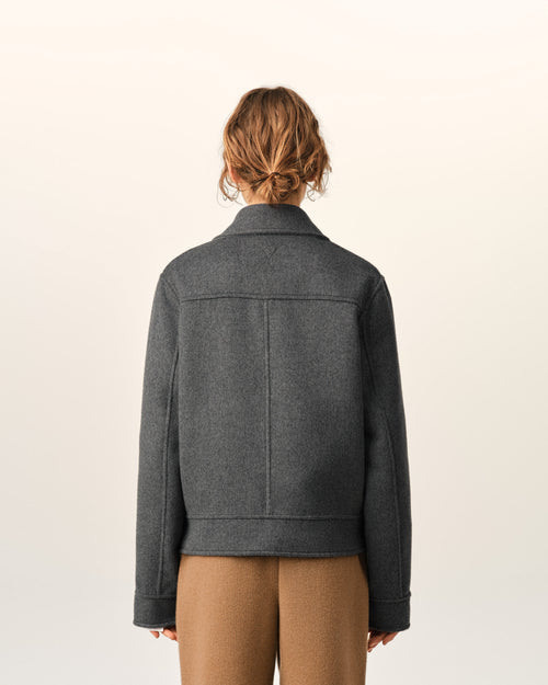 Chaqueta abotonada de lana y cachemir gris - Mujer - 5 - AMI Paris - Ami Paris