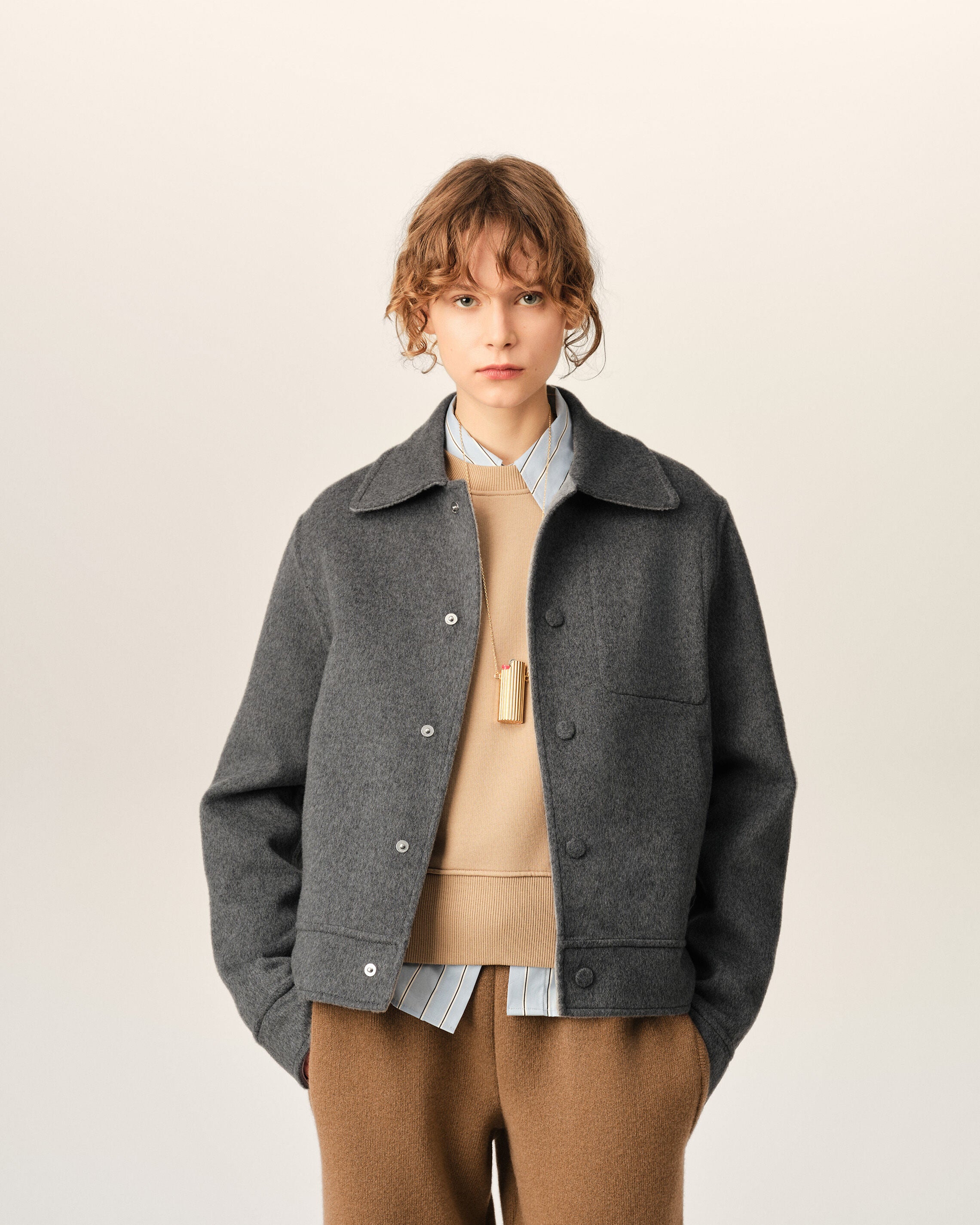 Chaqueta abotonada de lana y cachemir gris - 3