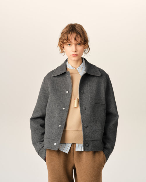 Chaqueta abotonada de lana y cachemir gris - Mujer - 3 - AMI Paris - Ami Paris