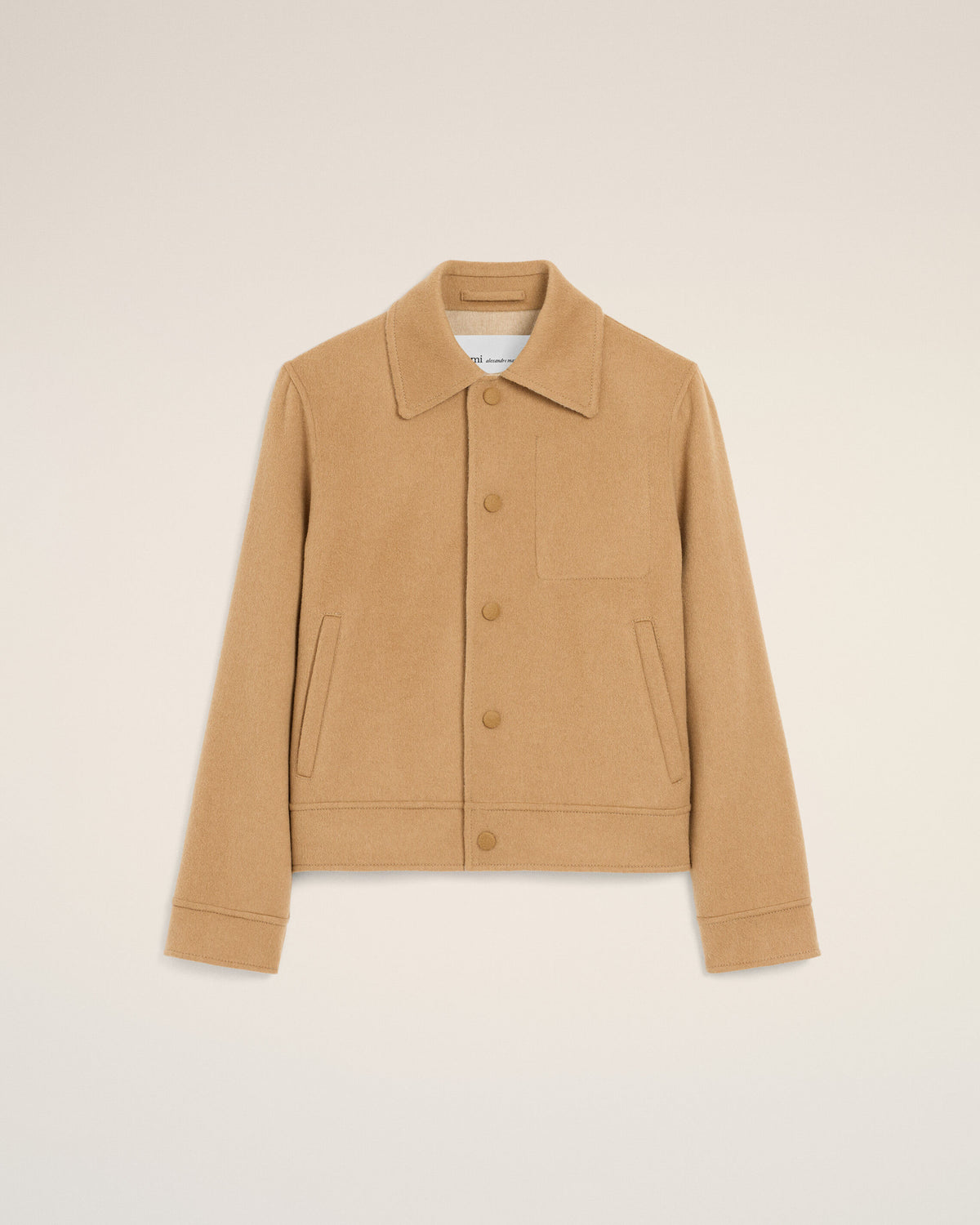 Blouson boule boutonné beige en laine et cachemire - 1