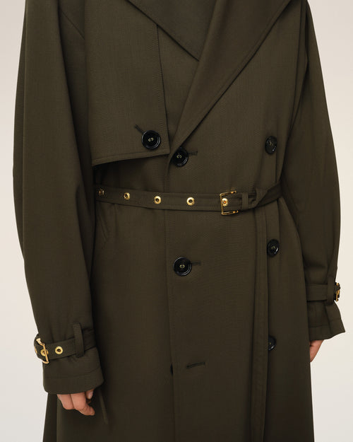 Trench Coat Vert En Laine - Femme - 4 - AMI Paris - Ami Paris