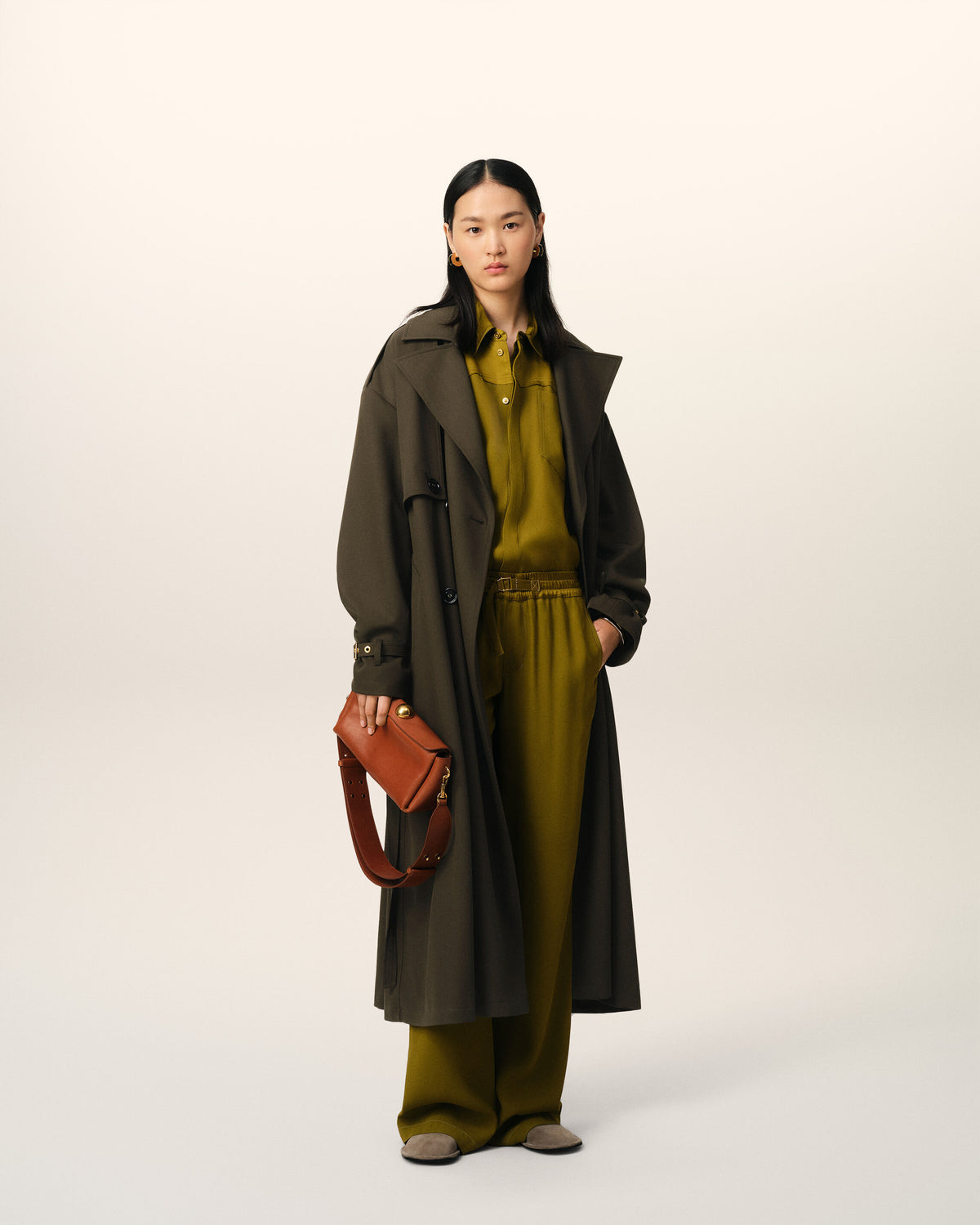 Trench Coat Vert En Laine - 2