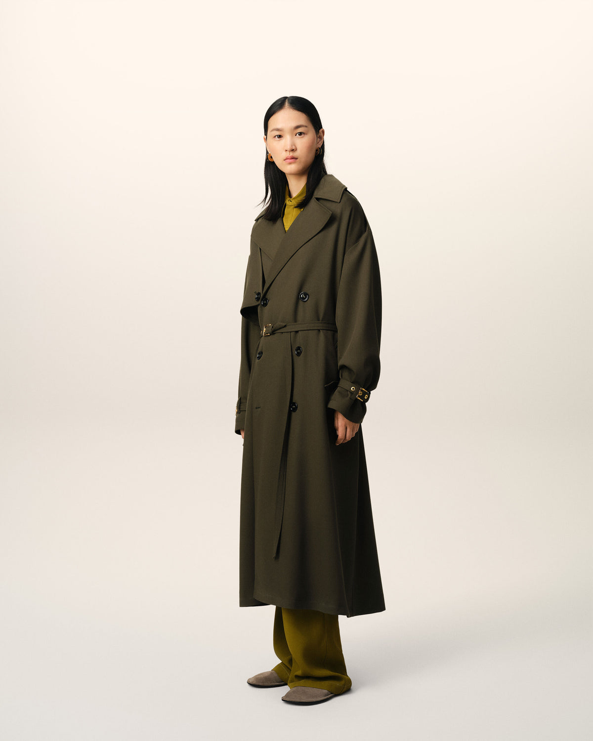Trench Coat Vert En Laine - 6