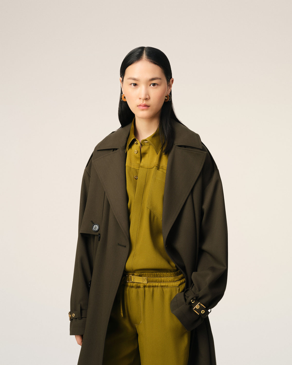 Trench Coat Vert En Laine - 3