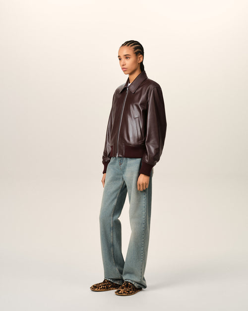 Chaqueta de cuero de cordero burdeos - Mujer - 6 - AMI Paris - Ami Paris
