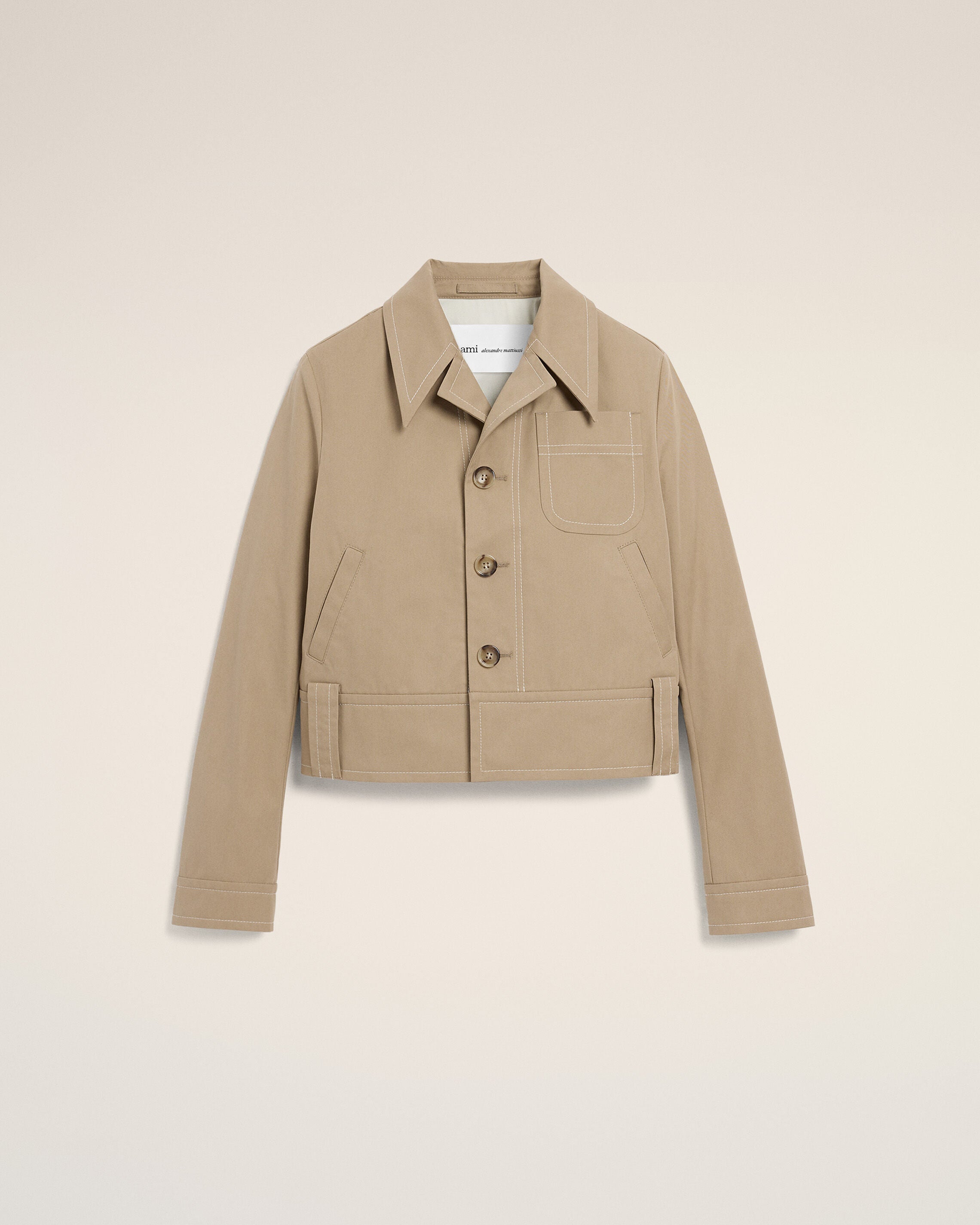 Beige Cotton Buttoned Jacket - 1