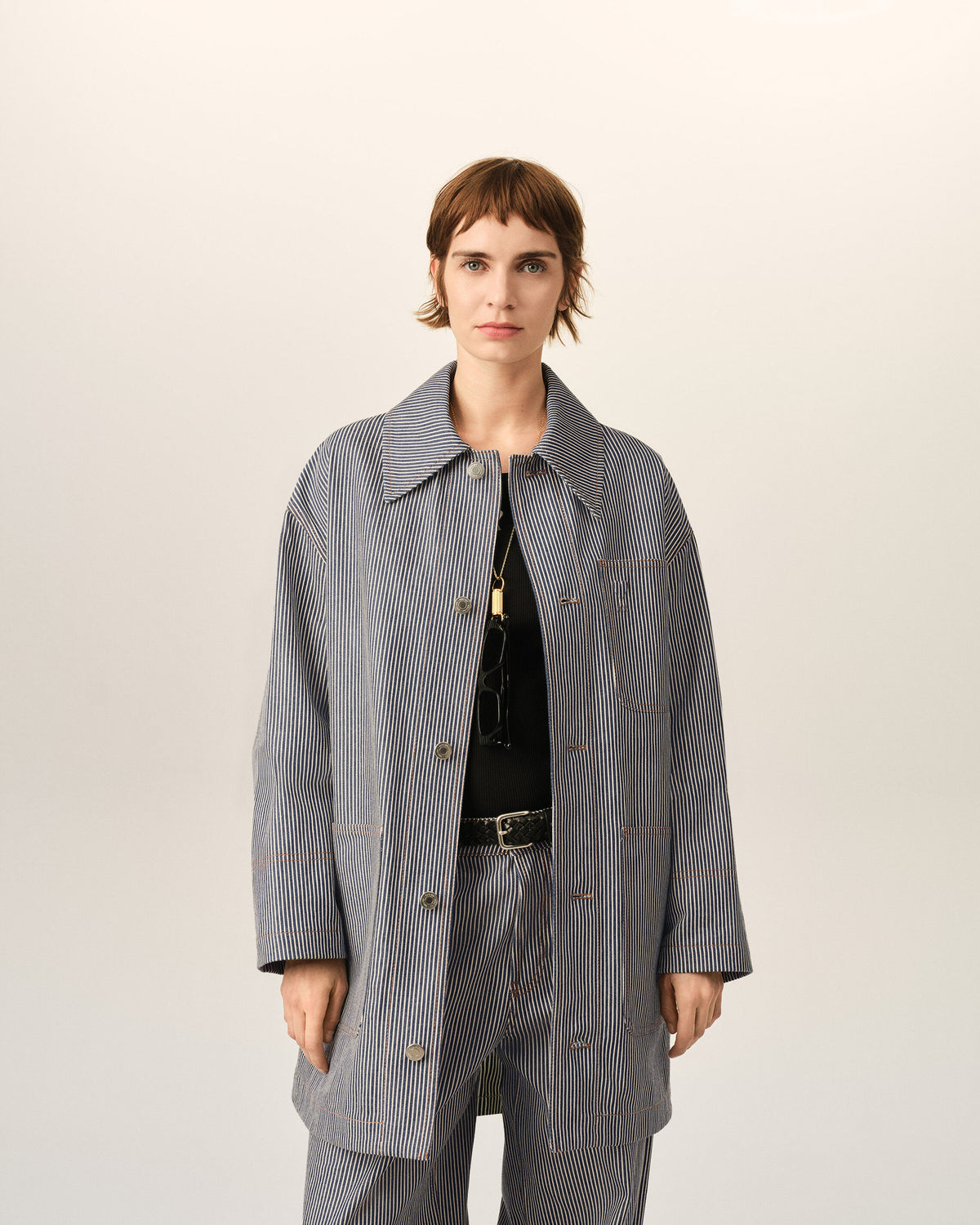 Blue striped cotton worker jacket with Ami de Coeur - 3