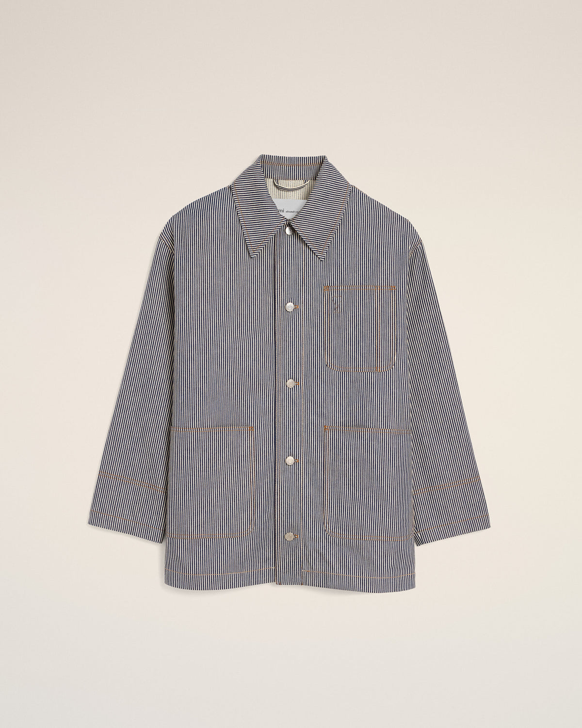 Blue striped cotton worker jacket with Ami de Coeur - 1