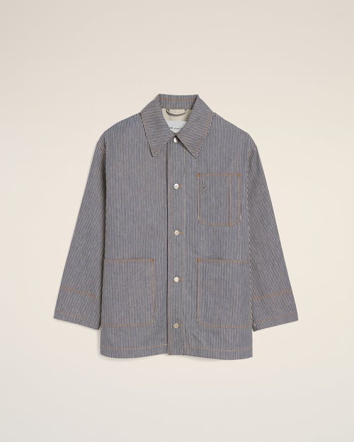 Blue striped cotton worker jacket with Ami de Coeur - Woman - 1 - AMI Paris - Ami Paris
