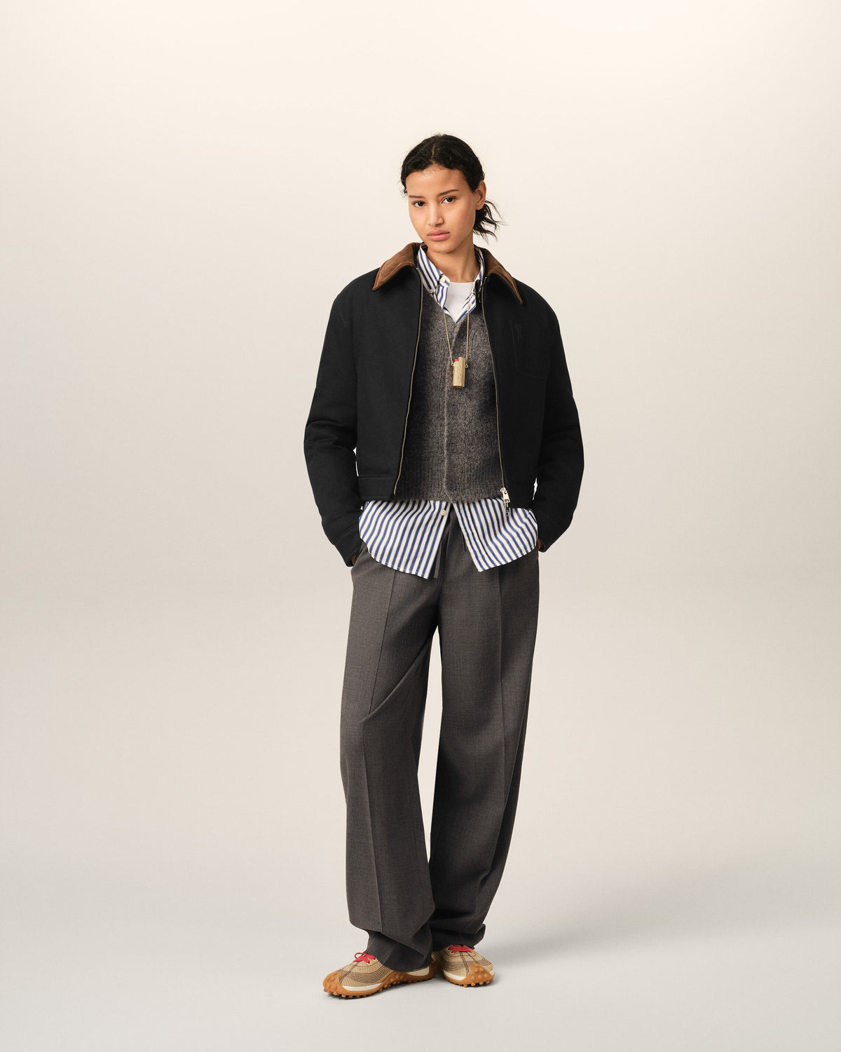 Black cotton zipped jacket with Ami de Coeur - 1