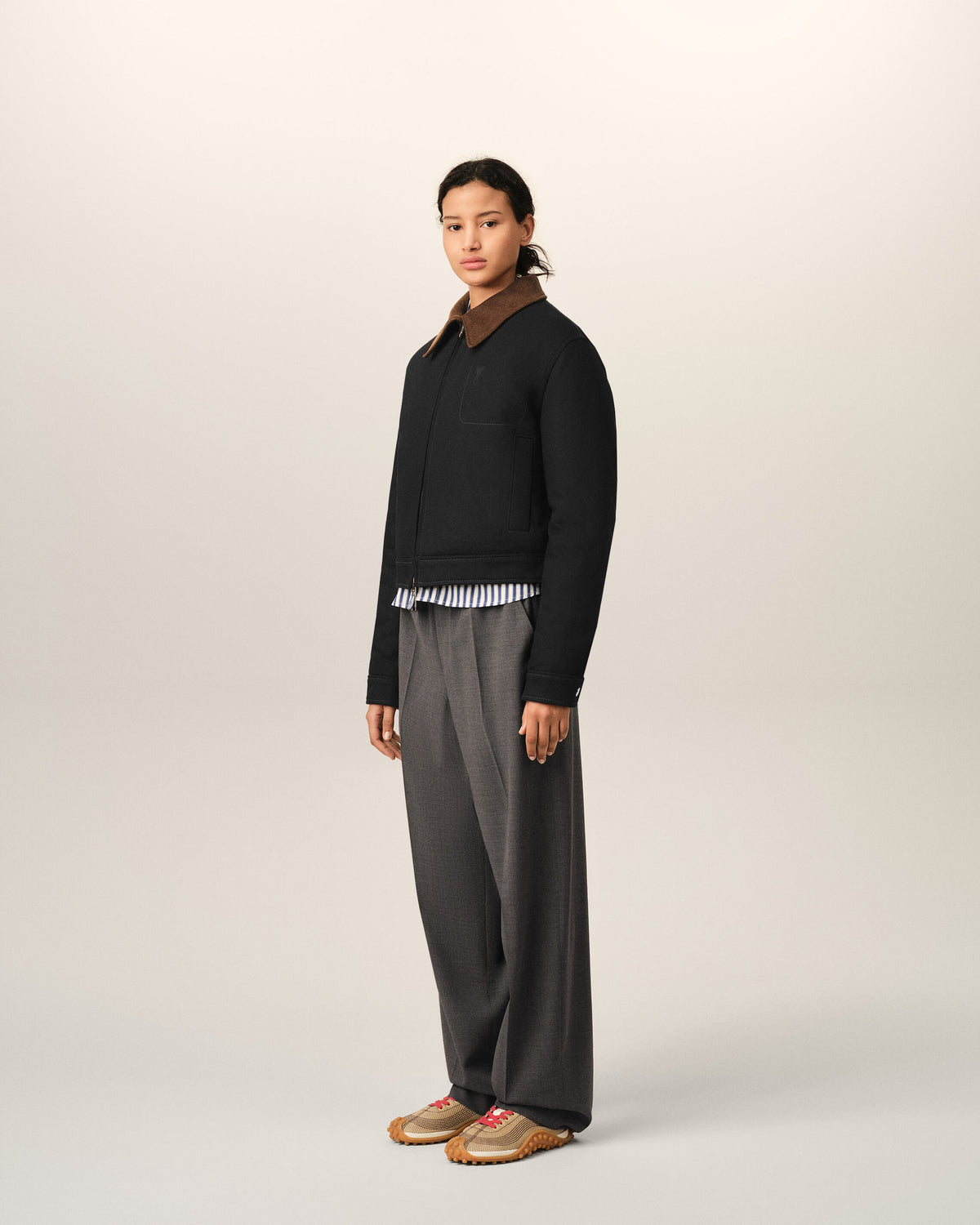 Black cotton zipped jacket with Ami de Coeur - 6