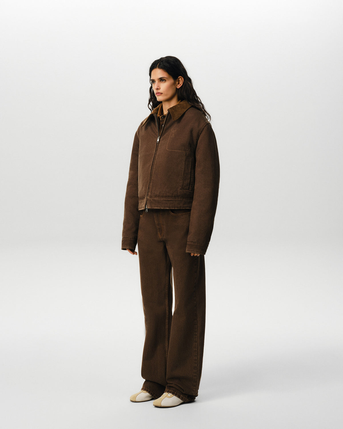 Brown cotton zipped jacket with Ami de Coeur - 6