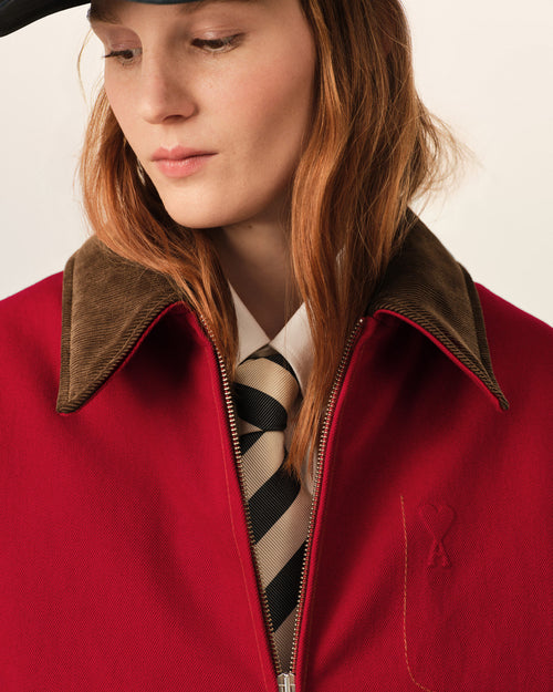 Red cotton zipped jacket with Ami de Coeur - Woman - 4 - AMI Paris - Ami Paris