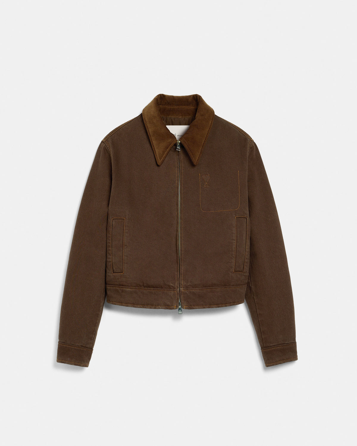 Brown cotton zipped jacket with Ami de Coeur - 1