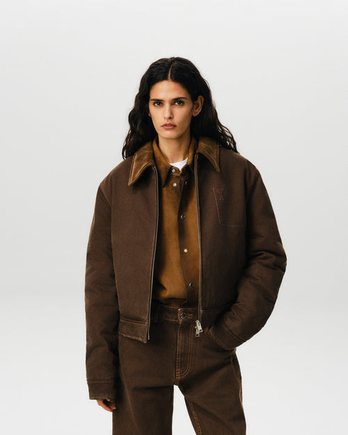 Brown cotton zipped jacket with Ami de Coeur - Woman - 3 - AMI Paris - Ami Paris