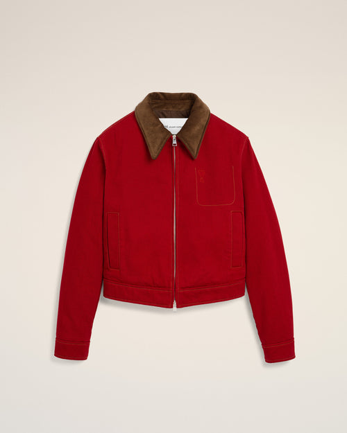 Red cotton zipped jacket with Ami de Coeur - Woman - 1 - AMI Paris - Ami Paris