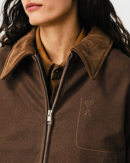 Brown cotton zipped jacket with Ami de Coeur - Woman - 4 - AMI Paris - Ami Paris