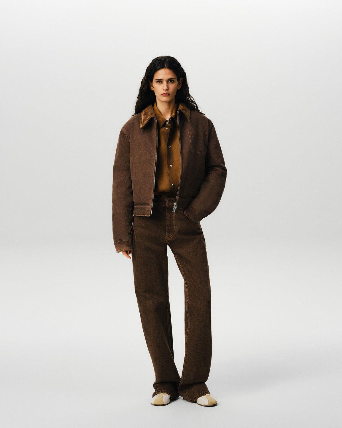 Brown cotton zipped jacket with Ami de Coeur - 2