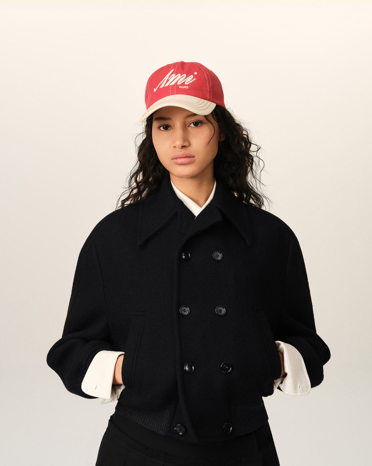 Short black double breasted wool bomber - 3