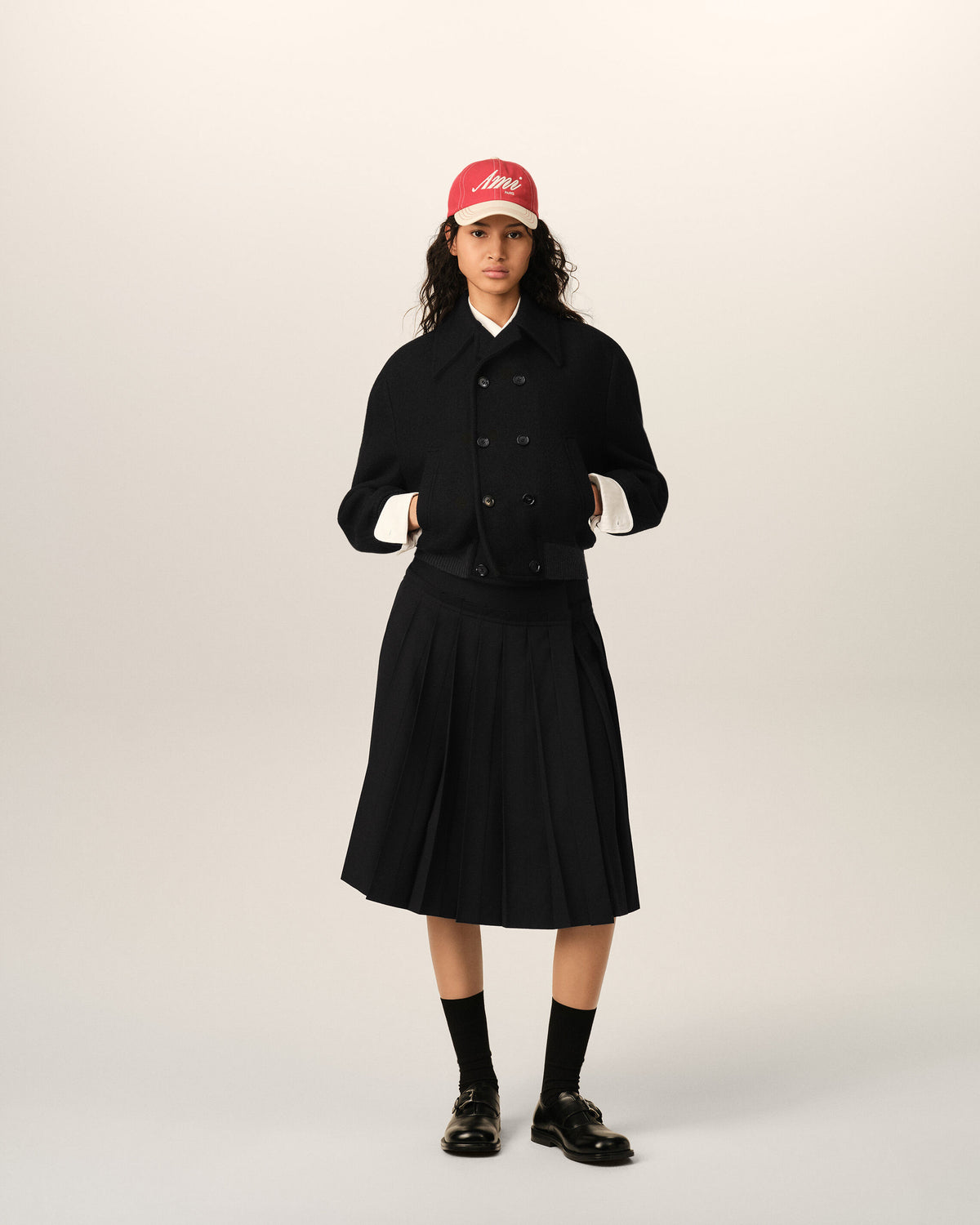 Short black double breasted wool bomber - 2