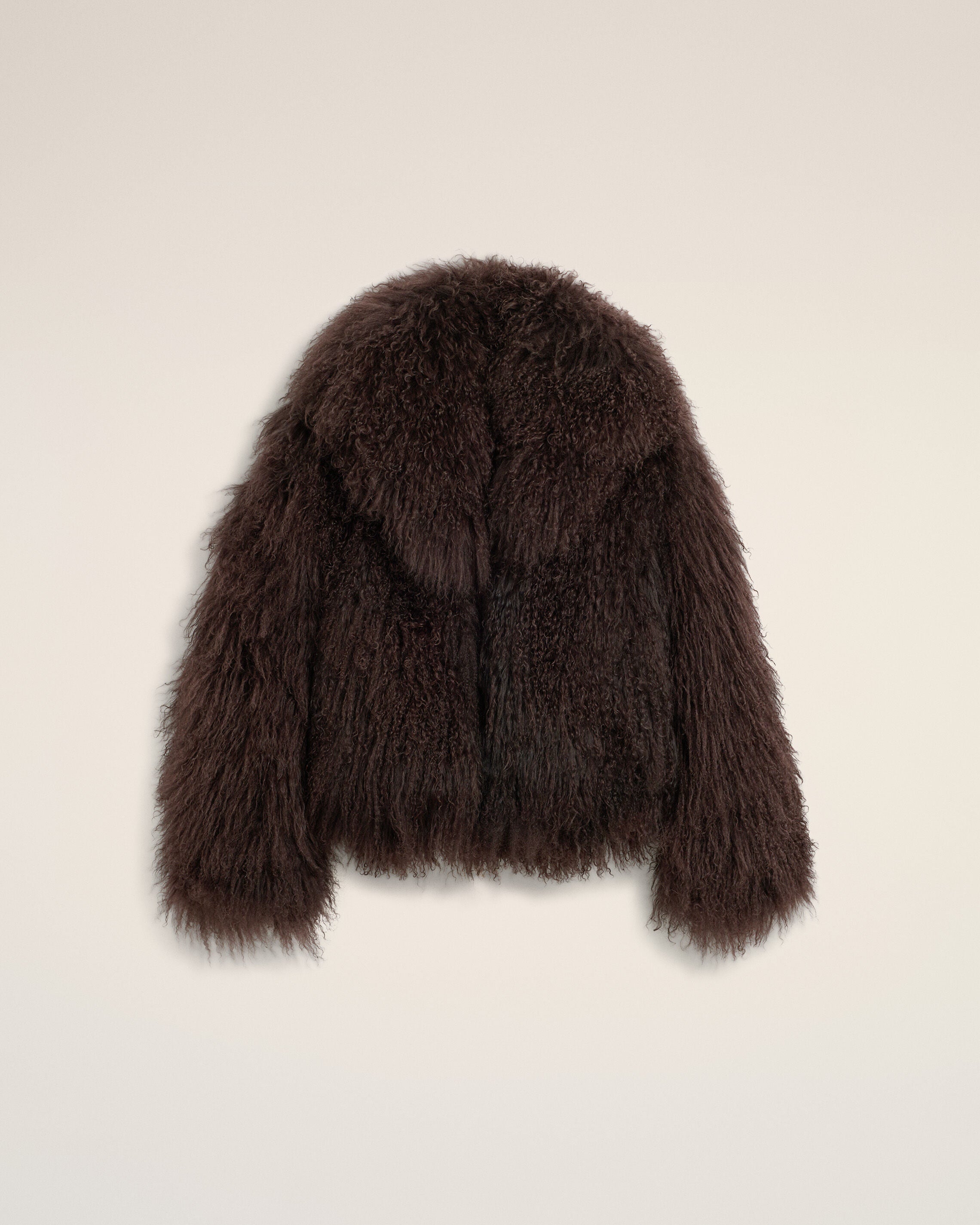 Brown lamb shearling short jacket - 1