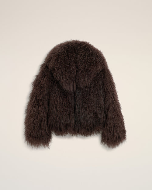 Brown lamb shearling short jacket - Woman - 1 - AMI Paris - Ami Paris