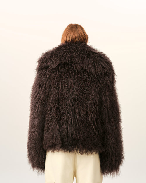 Giacca corta in shearling di agnello marrone - Donna - 5 - AMI Paris - Ami Paris
