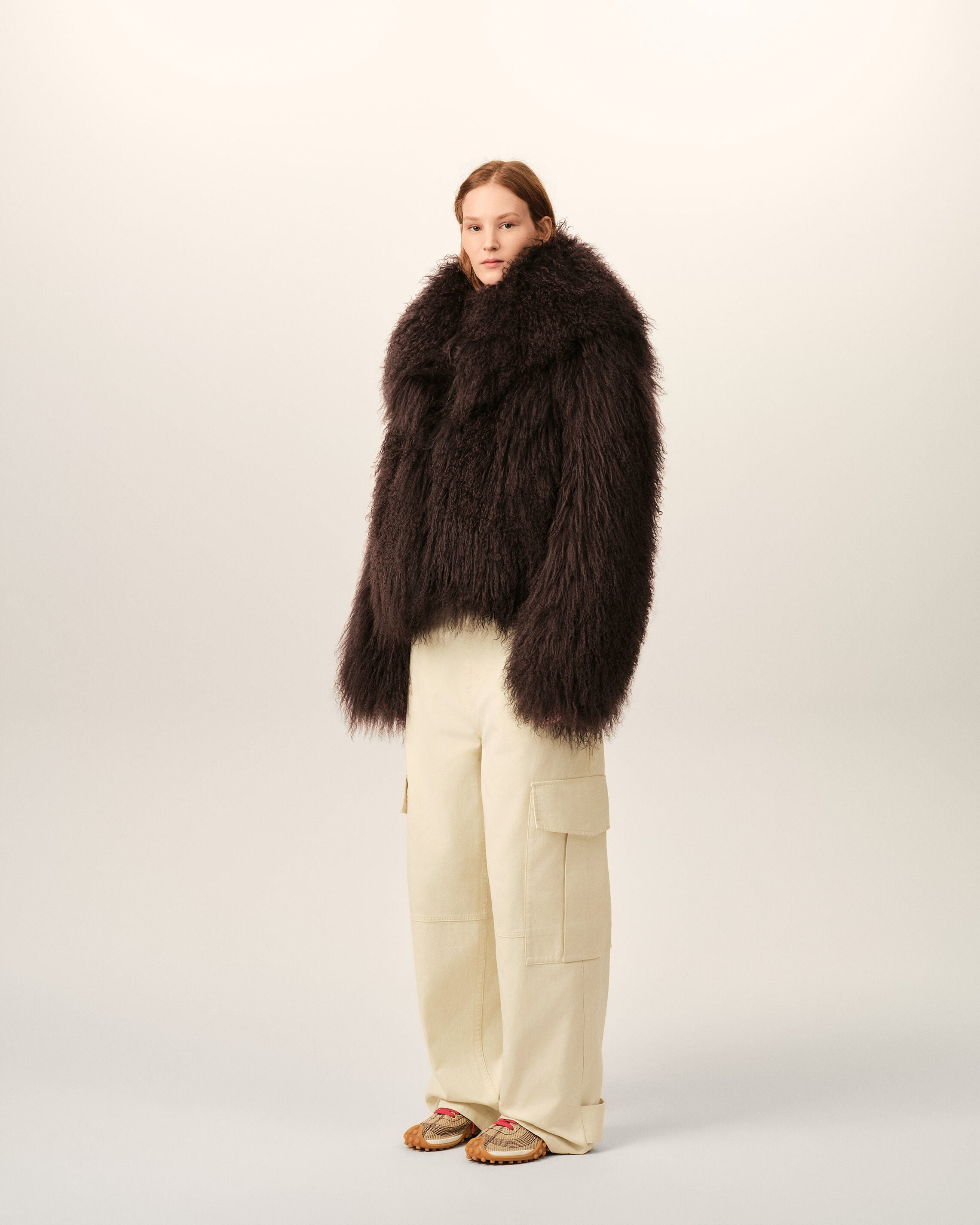 Brown lamb shearling short jacket - 6