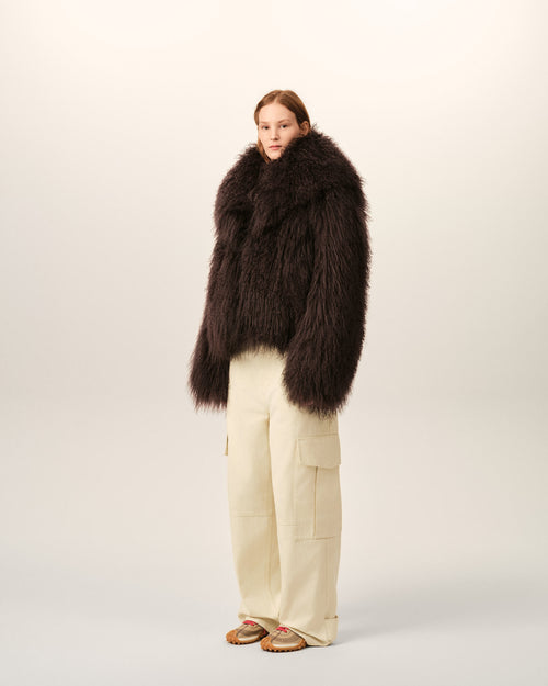 Brown lamb shearling short jacket - Woman - 6 - AMI Paris - Ami Paris